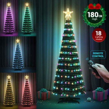 180cm Christmas Tree With RGB LED Light Xmas Spruce Artificial Holiday Decor Ornament Indoor Remote Control 18 Lighting Modes