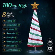 Detailed information about the product 180cm Ribbon Christmas Tree Light Decoration LED Strip Ornaments Xmas Home Outdoor Display Folding Star Topper 8 Flickering Effects