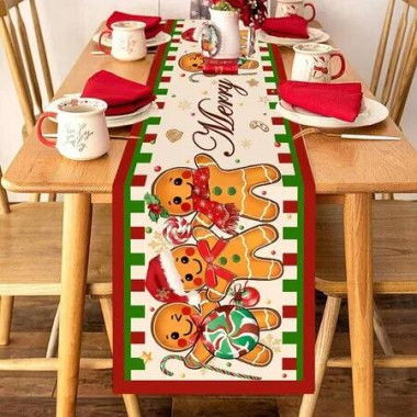 181x35.5cm Christmas Gingerbread Man Table Runner Decorations Ideal For Christmas Parties Holiday Gatherings And Festive Events
