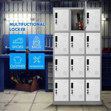 185cm 12 Doors Gym Office Lab Security Metal Locker Storage Cupboard With Heavy-duty Steel.