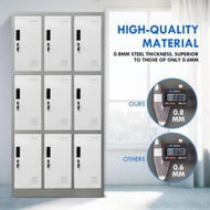 Detailed information about the product 185cm 9 Doors Gym Office Lab Security Metal Locker Storage Cupboard With Heavy Duty Steel.