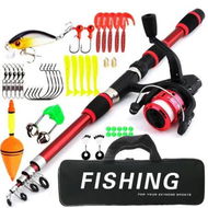 Detailed information about the product 1.8M Telescopic Fishing Rod and Spinning Reel Combo,Kids Fishing Tackle Kit with Lures,Hooks,Line,Carrier Bag For Saltwater and Freshwater Fishing