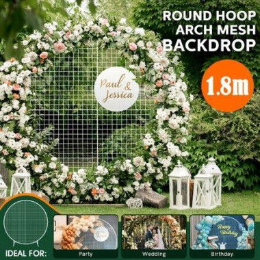 1.8M Wedding Party Arch Mesh Backdrop Stand White Round Hoop Decoration Circle Metal Frame Photo Balloon Flower Display.