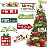 Detailed information about the product 18Pcs Christmas Grinch Ornaments Xmas Tree Decorations Outdoor Trees Festival Ornaments for Dinner Party Supplies Gifts