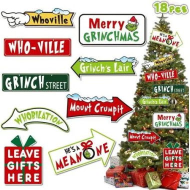 18PCS Grinch Guidepost Christmas Tree Decoration Ideal For Christmas Tree Decorations And Festive Events