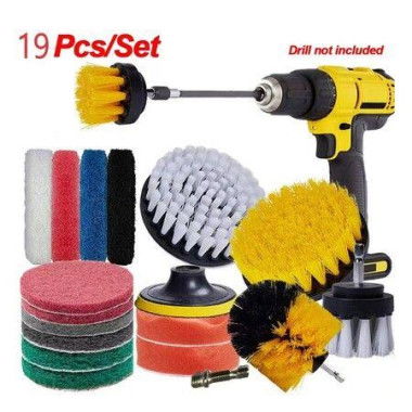 19 PCS Drill Brush Power Scrub Wash Cleaning Polishing Pad Kit Drill NOT Include