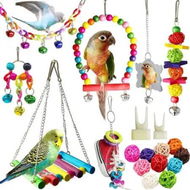 Detailed information about the product 19-Piece Hanging Wooden Bird Toy Set for Parakeets, Cockatiels, and Other Small Birds