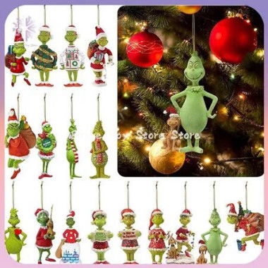 19PCS Christmas Tree Decorations GRINCH Arylic Ornaments Mixed Designs Indoor Xmas Holiday Party Presents Gift 2D flat print