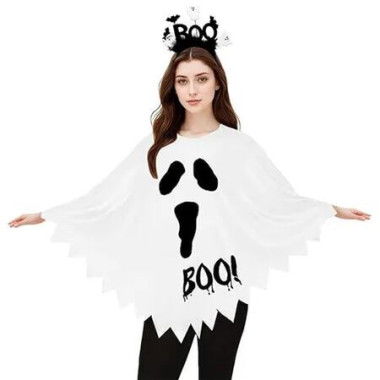 1Pack Halloween Costumes Woman Ghost Halloween Poncho for Women, One Size, Ghost
