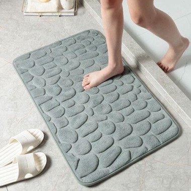 1 Pc 40*60 Cm Cobblestone Embossed Bathroom Bath Mat Washable Rapid Water Absorbent Non-Slip Thick Soft And Comfortable Carpet For Shower Room.