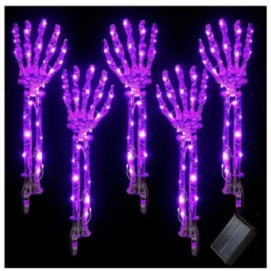 1pc Halloween Decorations Outdoor Solar Garden Lights 3D Creepy Bat Skeleton Stake Lights IP65 Waterproof Yard House Party Birthday Gift COL Purple