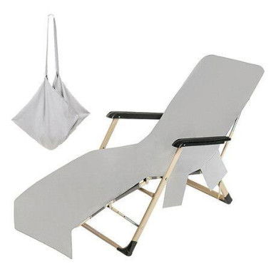 1PC Solid Color Quick Dry Beach Chair Cover Holiday Garden Swimming Pool Lounger Chairs Cover with Storage Pocket Color Grey