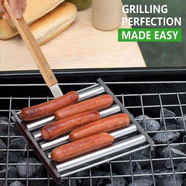 1pc Stainless Steel Hot Dog Rack Sausage Roller Rack Detachable Roasted Sausage Rack Rolling Outdoor Barbecue Grill Barbecue Tools