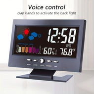 Detailed information about the product 1pc Weather Clock With Time Date Week Temperature Humidity Display Weather Forecast Function With Voice-activated Backlight Function