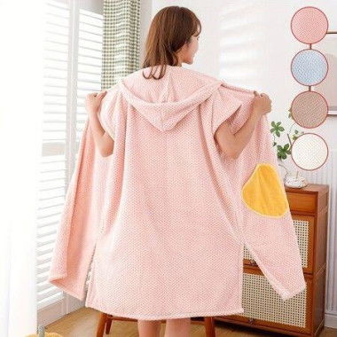 1pc Women Hooded Bathrobe Hooded Poncho Towel Bath Wrap Towels No Sleeve With Hat For Women Absorbent Shower Spa Wrap Bath Skirt Color Pink