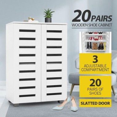 2 Door 20 Pair Shoe Storage Cabinet For Home Entryway Closet