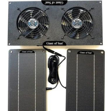2 Fans 10W Dual Fans Dual Solar Panels Kit 4m Extention Cord Energy Saving Ventilator Chicken Coop Greenhouse Shed Ventilation Cooling