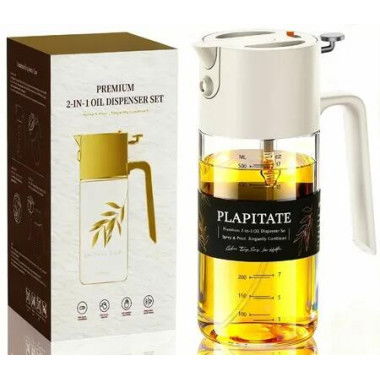 2 in 1 500ml/17oz Oil Sprayer for Cooking,Large Advanced Glass Olive Oil Dispenser Bottle w/stickers,Even Spray with Portion Control - White