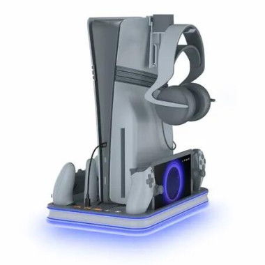 2 in 1 Cooling Station and Charging Stand with RGB LED, Remote Player Magnetic Charger,PS5 Accessories- Grey