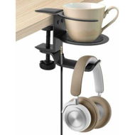 Detailed information about the product 2-in-1 Desk Cup Holder And Headphone Hanger - Anti-Spill Cup Holder For Desk Table In Office And Home (Black)