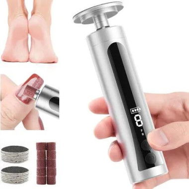 2 in 1 Electric Foot Callus Remover and Nail Filer, Cordless Foot Grinder with Digital Screen and 9 Adjustable Speeds, Silver