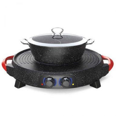 2 In 1 Electric Stone Coated Grill Plate Steamboat Two Division Hotpot