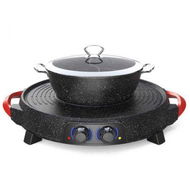 Detailed information about the product 2 In 1 Electric Stone Coated Grill Plate Steamboat Two Division Hotpot