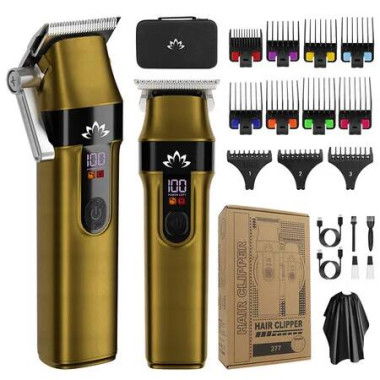 2 In 1 Hair Clipper Kit Professional Mens Pompadour Carving Electric Trimmer 11 Guide Combs USB Charging
