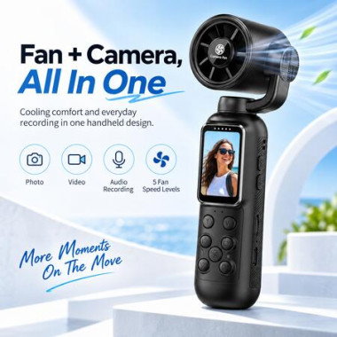 2 In 1 Handheld Fan And Video Camera 16X Zoom Rotating Gimbal 2000mAh Rechargeable Vlogging Camera For Travel Outdoor Recording