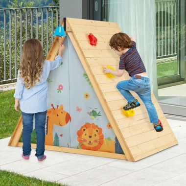 2-in-1 Kids Play Tent With Wooden Climbing Triangle