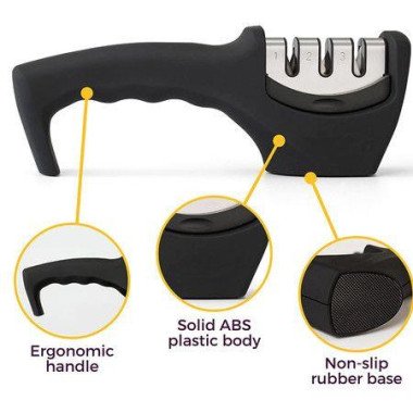 2-in-1 Kitchen Knife Accessories: 3-Stage Knife Sharpener Helps Repair Restore And Polish Blades And Cut-Resistant Glove (Black)