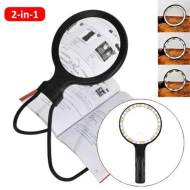 2-In-1 Neck-Wearing Handheld Magnifier Rechargeable Magnifying Glass 30 Leds Hands Frees 5X 10X Magnification Glass For Reading