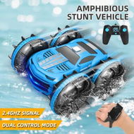 Detailed information about the product 2 in 1 RC Stunt Car Boat Double Sided Car Amphibious for Kids, 2.4GHz 360 Degree Rotate All Terrains with LED Lights Control Watch (Blue)