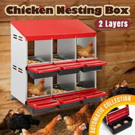 Detailed information about the product 2 Layer 6 Hole Chicken Nesting Box Roll Away Hen Chook Laying Boxes House Poultry Nest Egg Brooder Coop Roost Perch Galvanised Metal Plastic Vents Lid