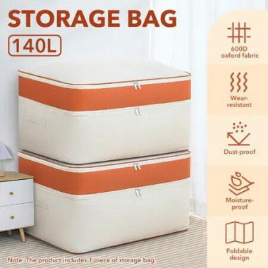 2 Layer Storage Bag Container Foldable Clothes Organiser Closet Wardrobe Garment Blanket Travel Clothing Bin 140L with Handle