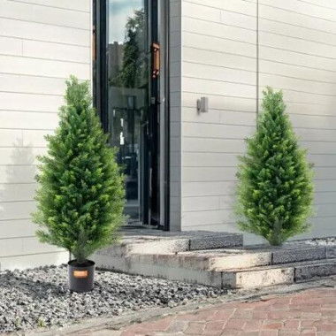 2 Pack 3' Artificial Cedar Topiary Tree Faux Plant UV Decor In/Outdoor