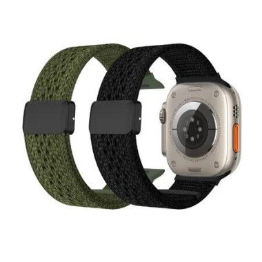 2 Pack 42/44/45/46/49mm universal Braided Nylon Watch Bands Upgrade Adjustable Buckle Stretchy Loop Band Width 22mm Not Included Watch