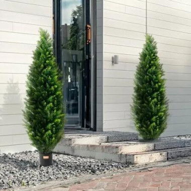2 Pack 5' Artificial Cedar Topiary Tree Faux Plant UV Decor In/Outdoor