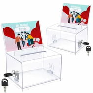 Detailed information about the product 2 Pack Acrylic Donation Box with Lock and Sign Holder Clear Ballot Box with Slot Plastic Suggestion Box Storage Container Clear