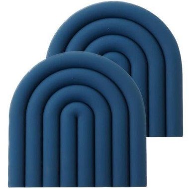 2-Pack Aesthetic Silicone Trivets For Hot Pot Holders Modern Heat Resistant Mats For Countertop Hot Pads Spoon Rest (Dark Blue)