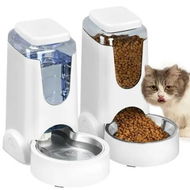 Detailed information about the product 2-Pack Automatic Cat Feeder and Water Dispenser with Stainless Steel Bowls - Keep Your Small and Medium Pets Fed and Hydrated(White)