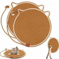 Detailed information about the product 2-Pack Cat Scratching Mats, Natural Cotton Rope Scratch Pad with Ear Shape Hanging Hook Play Ball, Furniture Protector for Wall, Sofa(Brown)
