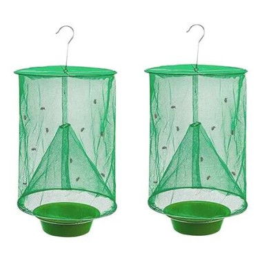 2-pack Fly Trap Catcher Cage with Bait Tray for Indoor and Outdoor Use