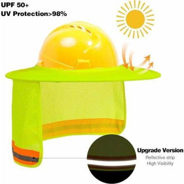 2 Pack Full Brim Hard Hat Sun Shade Mesh Neck Shade with Reflective Strip Neon Yellow