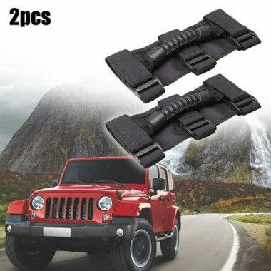 2-Pack Grab Handle Set Compatible With Jeep Wrangler TJ YJ JK Easy-to-Fit 3 Straps Design For 1987-2023 Models (Black)