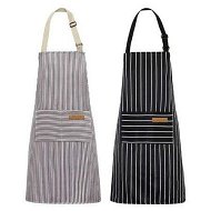 Detailed information about the product 2 Pack Kitchen Cooking Aprons,Adjustable Bib Soft Chef Apron with 2 Pockets for Men Women (Black/Brown Stripes)