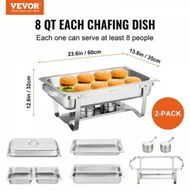 Detailed information about the product 2-Pack Rectangle Chafing Dish Set 2 Full-Size 8Qt Pan 4 Half-Size 4Qt Pans