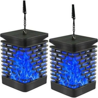 2 Pack Solar Lantern Lights Outdoor Hanging Solar Lights Upgraded 99 LEDs Solar Lanterns Dancing Flickering Flame Lights Landscape Decoration Solar Garden Lights For Patio Yard Porch Blue