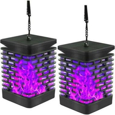 2 Pack Solar Lantern Lights Outdoor Hanging Solar Lights Upgraded 99 LEDs Solar Lanterns Dancing Flickering Flame Lights Landscape Decoration Solar Garden Lights For Patio Yard Porch Purple Flame