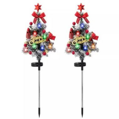 2 Pack Solar LED Christmas Tree Ground Lights Ideal For Outdoor Courtyard And Garden Decorations